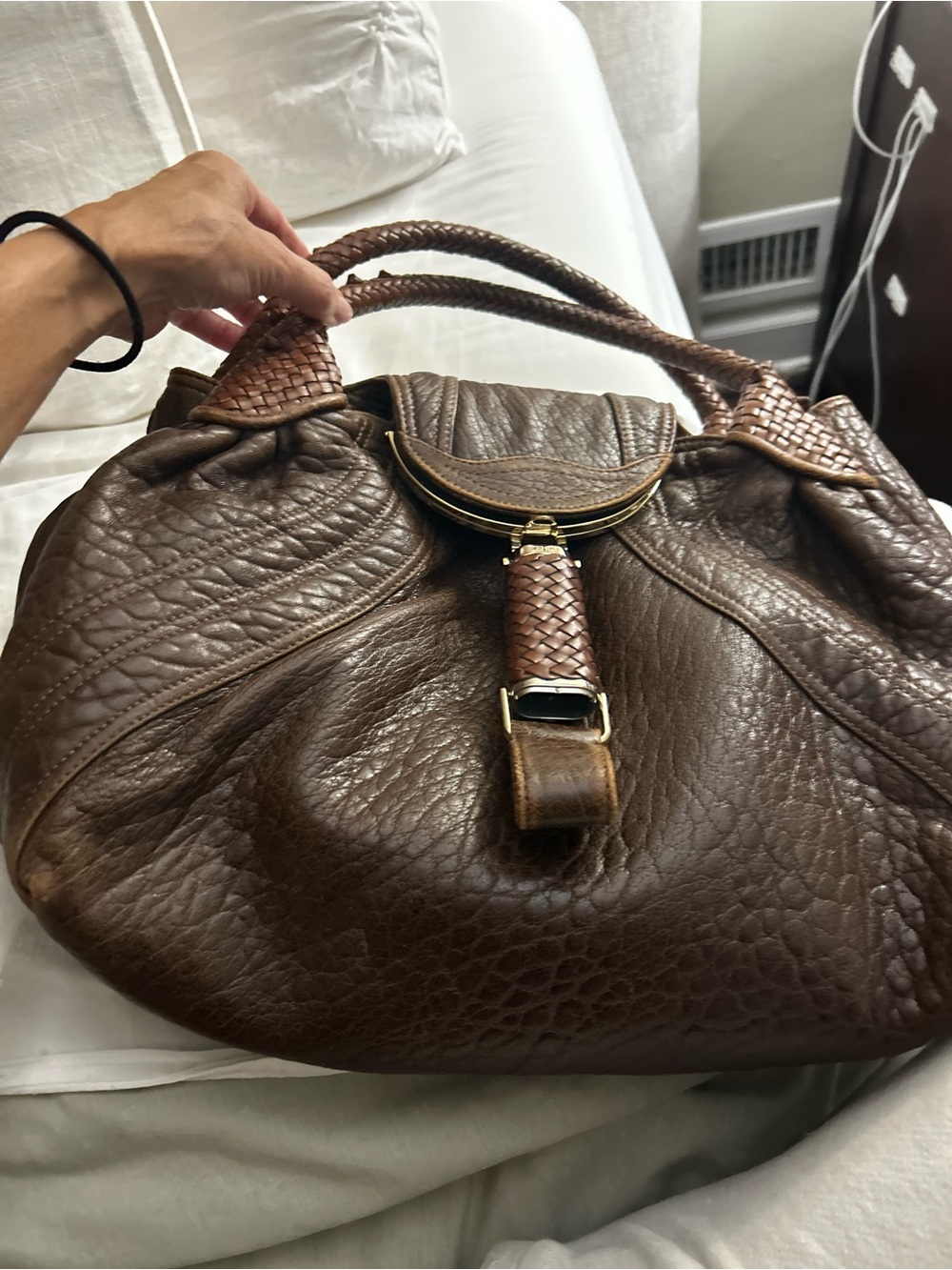 Fendi Spy bag Braided-Trim Brown Leather Shoulder Bag with Gold Hardware - Picture 1 of 11